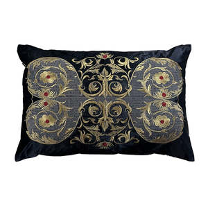 Homeware: REMBRANDT CUSHION COVER-BLACK W/ANTIQUE GOLD