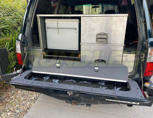 Landcruiser 80 Series Fj80 Hdj80 Hzj80 Fzj80 Other: Huracan Tailgate Storage Solution lined with Marine Carpet to suit Toyota Landcruiser 80 series 1990-1998