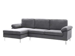 Living Room: Kaveah Velvet Sofa With Left Chaise - Dark Grey