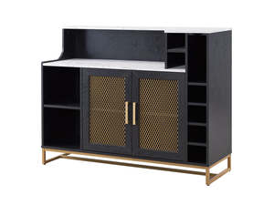 Black Wine Cabinet with Gold Mesh Door