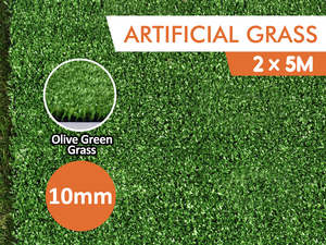 Synthetic Turf: Olive Green 10 mm Artificial Grass - 2x5 m Roll