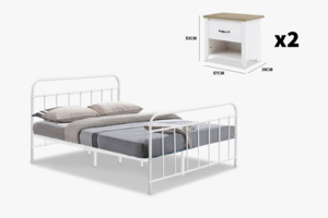 Package: Darcy Bed White with Adelle Bedside Tables Combo - Queen