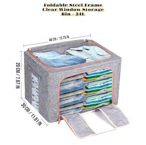 DS BS 2PCS Foldable Steel Frame Clear Window Storage Bins Box-24L