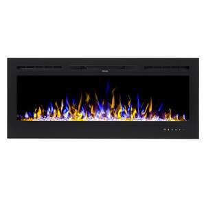 Electric Fireplace: 50" Electric Fireplace with Remote & Crystals - Wall Mount/Recessed