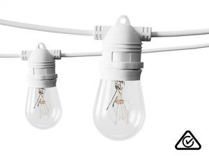 White Fixed Socket Festoon Lights with Tungsten Bulbs - 22 m