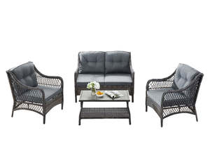 4-Piece Outdoor Sofa Set - Brown + Grey