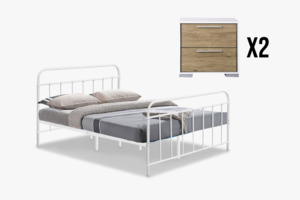 Darcy Bed White with Brooklyn Bedside Tables Combo - Queen