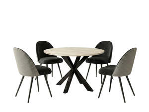 Best Sellers 1: Elsie Round Dining Table - 110 cm & Fernando Dining Chair with Houndstooth - Set of 4 (Combo)