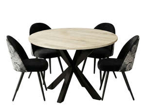 Elsie Round Dining Table - 110 cm & Fernando Dining Chair with Fern Pattern - Se&hellip;