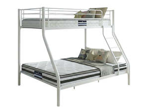 Metal Triple Bunk Bed - White + Bon10 Single & Bon21 Double Mattresses (Combo)