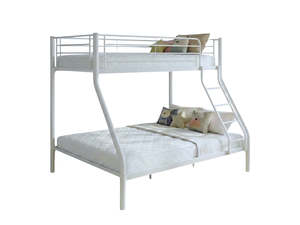 Zyber Test Discounted: Metal Triple Bunk Bed - White +Bon10 Single & Bon15 Double Mattresses (Combo)