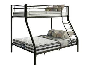 Zyber Test Discounted: Metal Triple Bunk Bed - Black + Bon15 Single & Bon21 Double Mattresses (Combo)