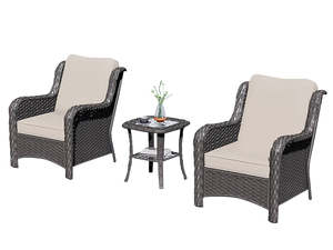 Outdoor Sale: Fionnula 3PC Rattan Set Dark Brown+Khaki