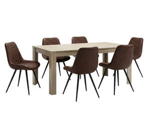 Skog Wooden Dining Table - 160 cm & Tricia PU Dining Chair x6 Dark Brown
