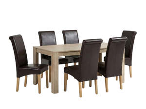 Skog Range: Skog Wooden Dining Table - 160 cm & Giesle PU Dining Chair Dark Brown x6