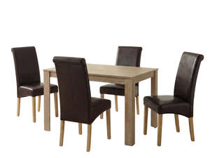 Skog Wooden Dining Table - 120 cm & Giesle PU Dining Chair Dark Brown - Set of 4