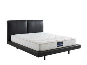 Zyber Test Discounted: Priscilla PU Bed Frame Black & PIL20 Mattress with Pillows - Queen