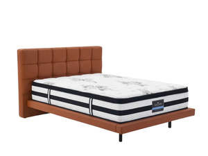 Zyber Test Discounted: Kalyn PU Bed Frame Orange & K34 Mattress - Queen