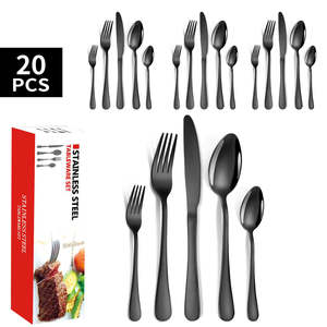 Kiwi Disable List: DS BS 20 Pcs Stainless Steel Flatware Set Tableware Set-Black