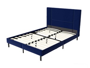 Bed Frames: Aubrey Velvet Bed Frame Queen - Blue
