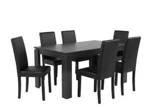 All: Manhattan Dining Table - 180 cm & Yvette PU Dining Chair x6 Black