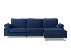 Living Room: Kaveah Velvet Sofa With Right Chaise - Blue