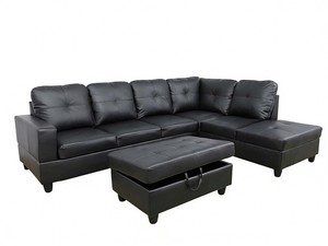 Living Room: Vega Sectional Sofa with Ottoman PU - Black
