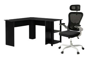 Korr Corner Office Desk & Molina Mesh Task Chair White+Black