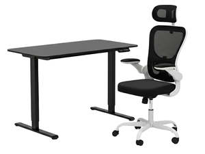 Height Adjustable Desk Set LK All Black & Molina Mesh Task Chair White+Black