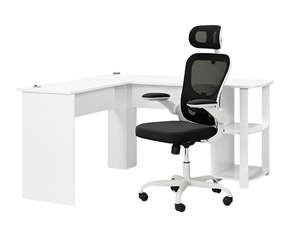 Korr Corner Office Desk & Molina Mesh Task Chair White+Black