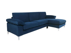 Kaveah Velvet Sofa With Left Chaise - Blue