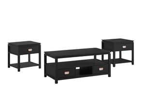 Coffee Tables: 3-Piece Solid Wood Coffee Table Set - Black