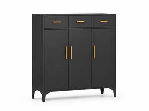 Shoe Cabinets: Lonna Steel 3-Door Shoe Cabinet With Drawers - Black