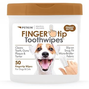 Petkin Fingertip Tooth Wipes For Dogs and Cats (Peanut Butter)
