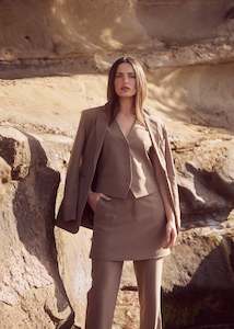 Goldie Mini Skirt | Camel Pinstripe