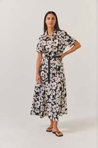 Sale Dresses: Godet Shirt Dress | Black Floral