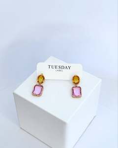 Vintage 2 Tone Drop Earrings | Pink/Yellow