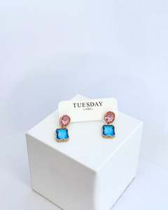 Vintage 2 Tone Drop Earrings | Blue/Pink
