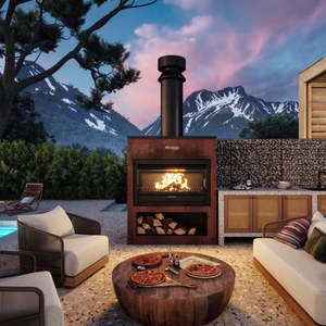 Pizza Ovens: Masport Matakana 1200 Fire in Corten Cabinet with Flue Kit