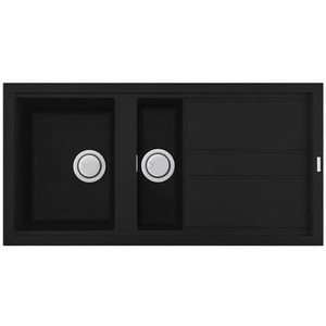 Granite Sinks: Mercer Duro Granite Padua Bowl & 1/4 with Drainer - Black