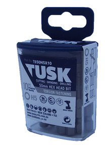 Tusk Torsion Fastening Bulk Packs: Torsion Bits 50mm Hex 5 x 10pc