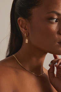 Humble + Heart - Rectangle Pendant Gold Hoops