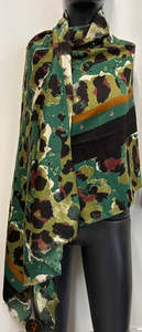 Scarf: Antler - Scarf - Green Abstract Leopard