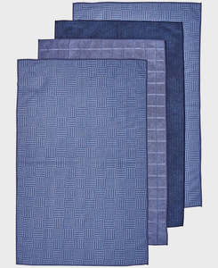 Tea Towel: Ladelle - Benson Blue Microfibre 4pk Kitchen Towels