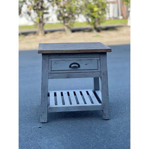Side Table  Grey w/Parquet Natural Oak Top
