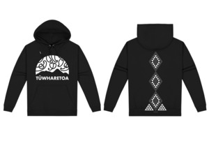 Whenua Black Hoodie – Kowhaiwhai / Tuara