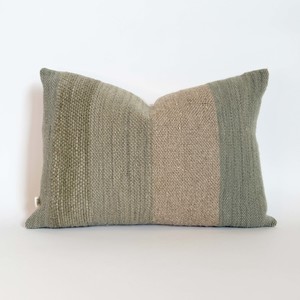 Loom Studio. Handwoven Linen Stripe Teal Cushion 50x35cm