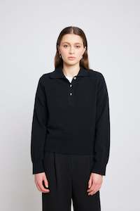 Eliza long-sleeved polo - Black