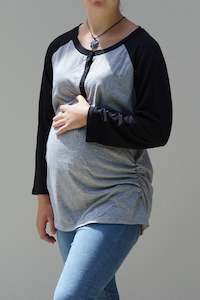 Long Sleeved Tops: Olivia Long Sleeved Maternity & Breastfeeding Tee - Grey