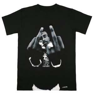 Tupac: Tupac - Middle Finger - Black T-Shirt